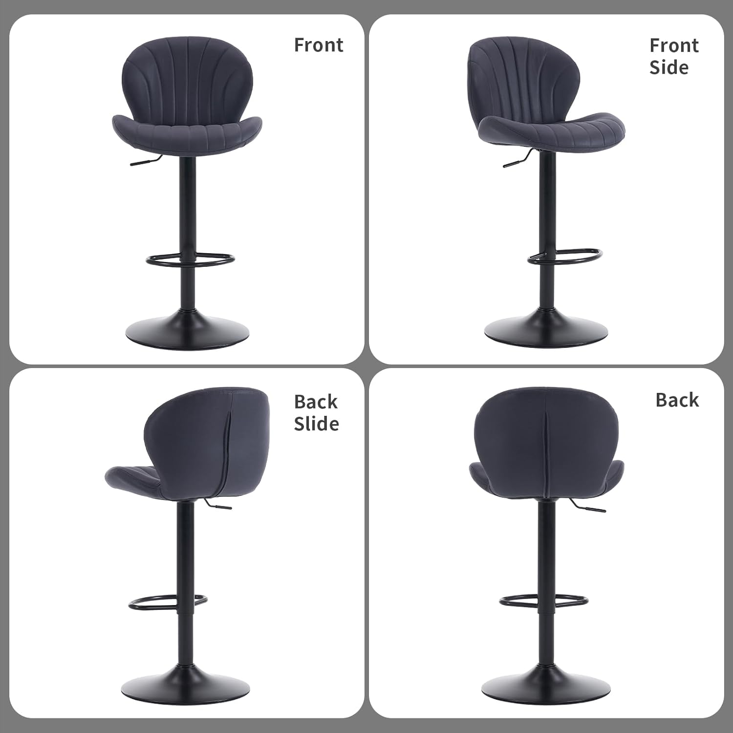 Bar Stools Set of 2, Modern Swivel Bar Chairs, Barstools Counter Height with High Back, Faux Leather Upholstered for Kitchen Island, Bar, Dining Room, Grey