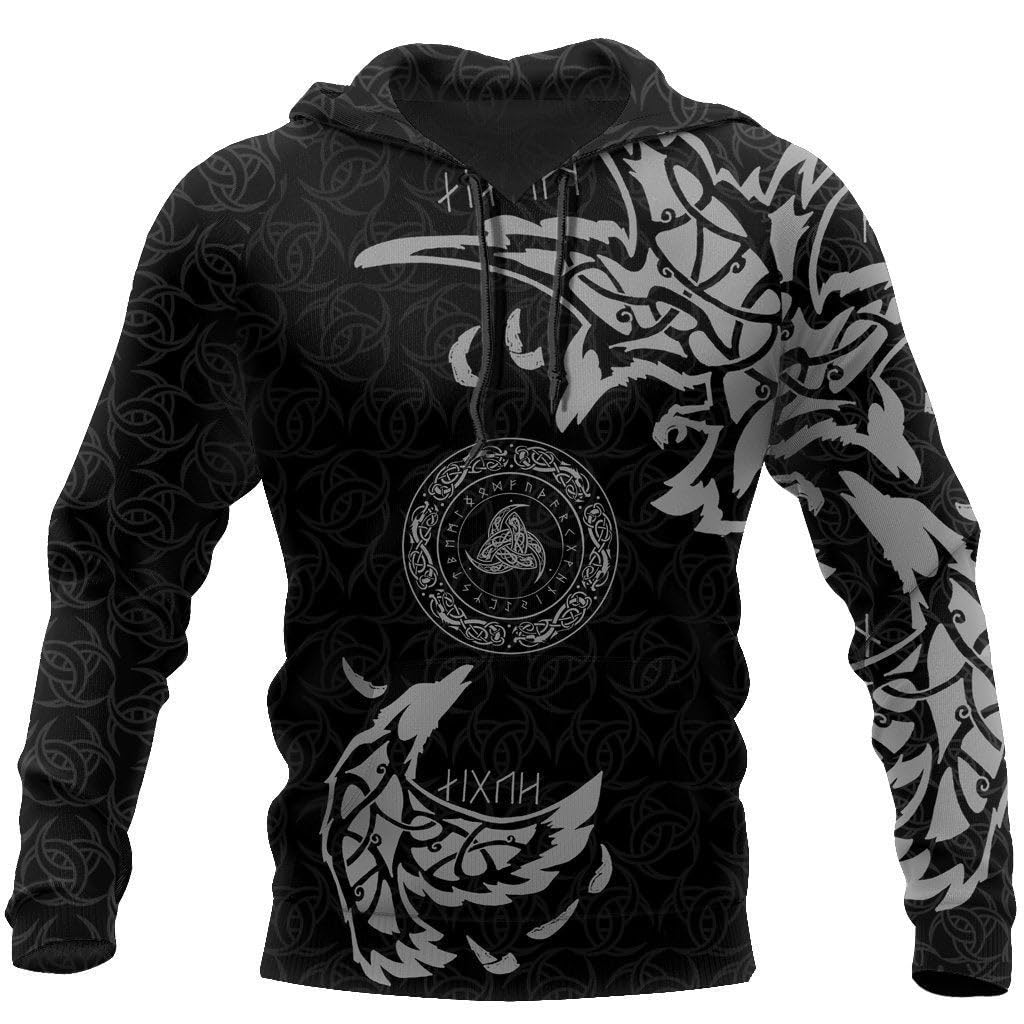 Sweat à capuche Viking Huginn et Muninn imprimé 3D grande taille 5XL pour homme