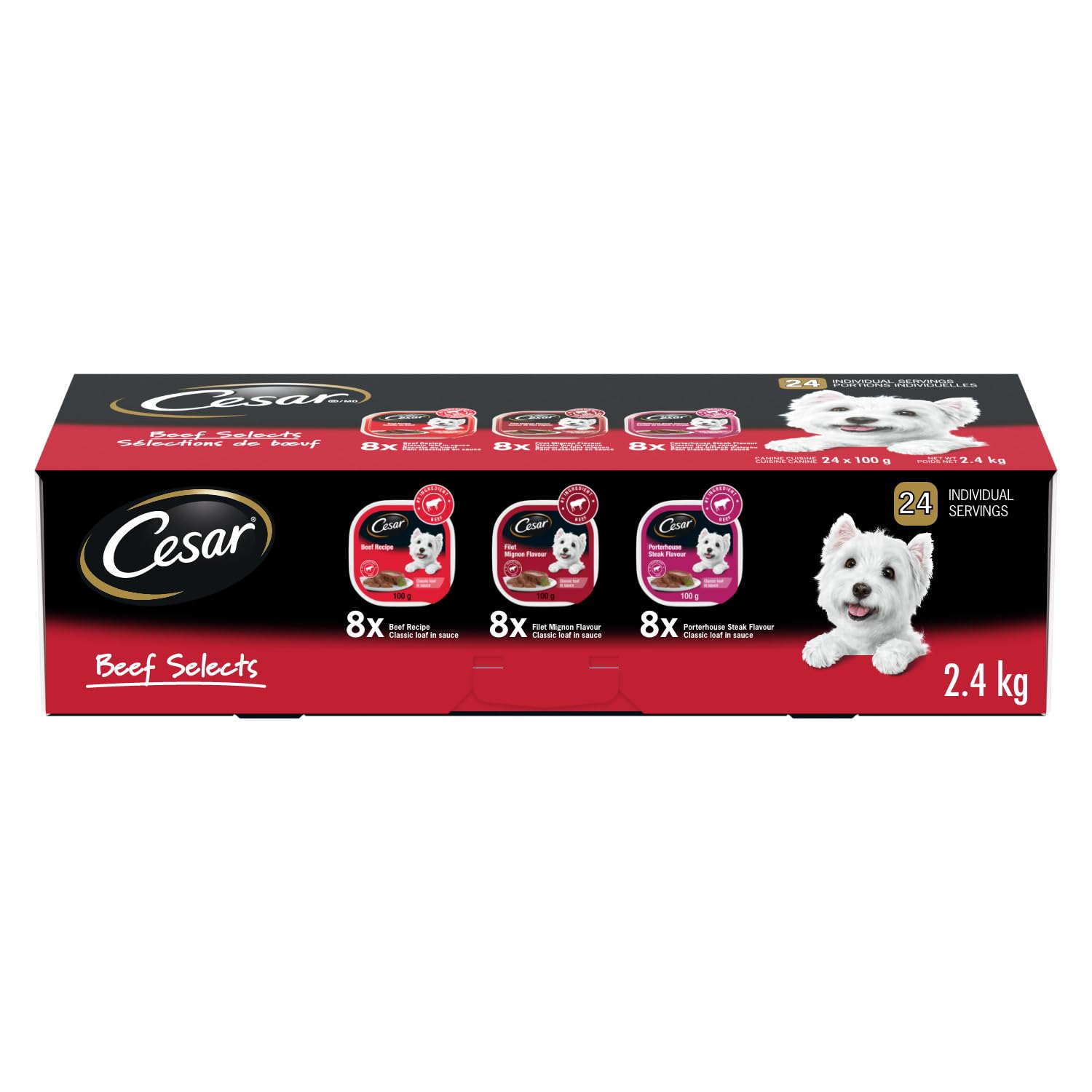 CESAR Classic Loaf in Sauce Adult Wet Dog Food Beef Selects Variety Pack, 24x100g Trays image 6