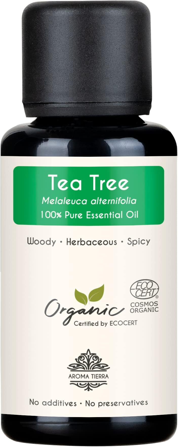 Organic Tea Tree Essential Oil 30ml - 100% Pure, Natural & Undiluted (Melaleuca alternifolia, Australia) - For Skin, Hair & Scalp Care, Aromatherapy & Diffuser