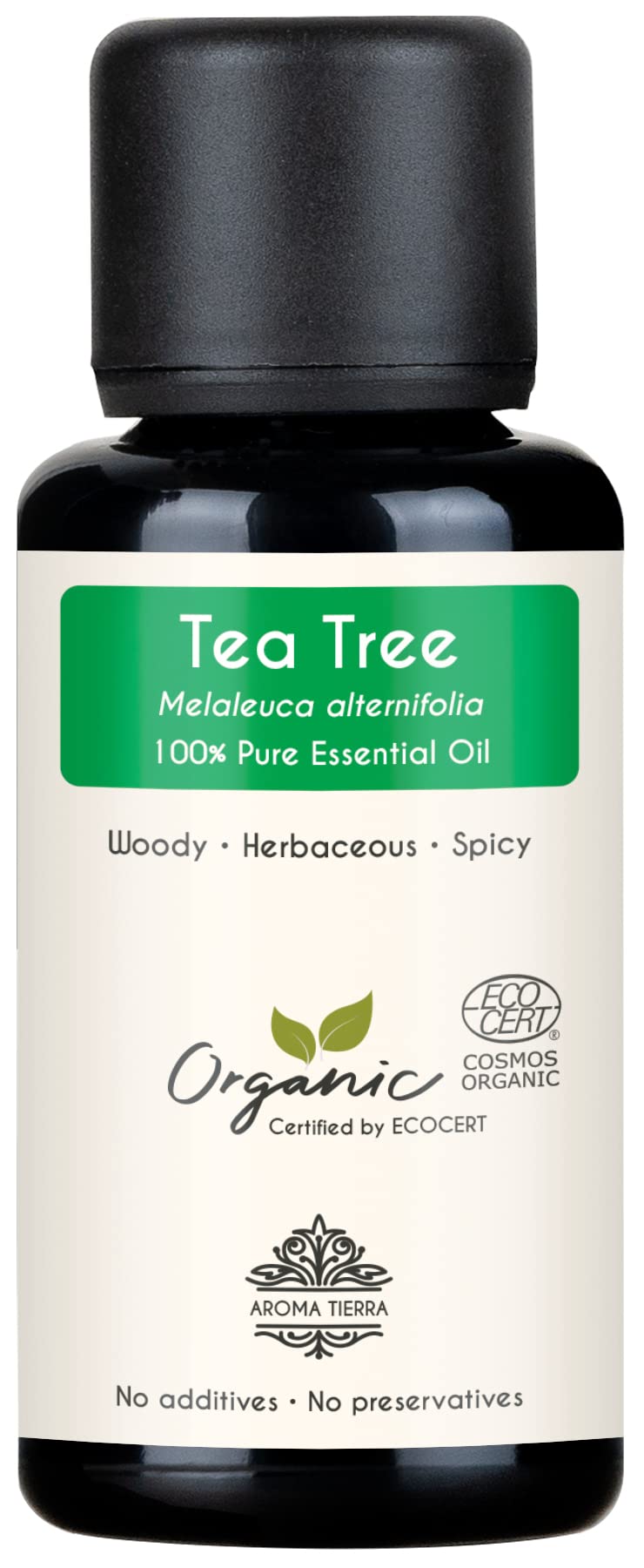 Organic Tea Tree Essential Oil 30ml - 100% Pure, Natural & Undiluted (Melaleuca alternifolia, Australia) - For Skin, Hair & Scalp Care, Aromatherapy & Diffuser