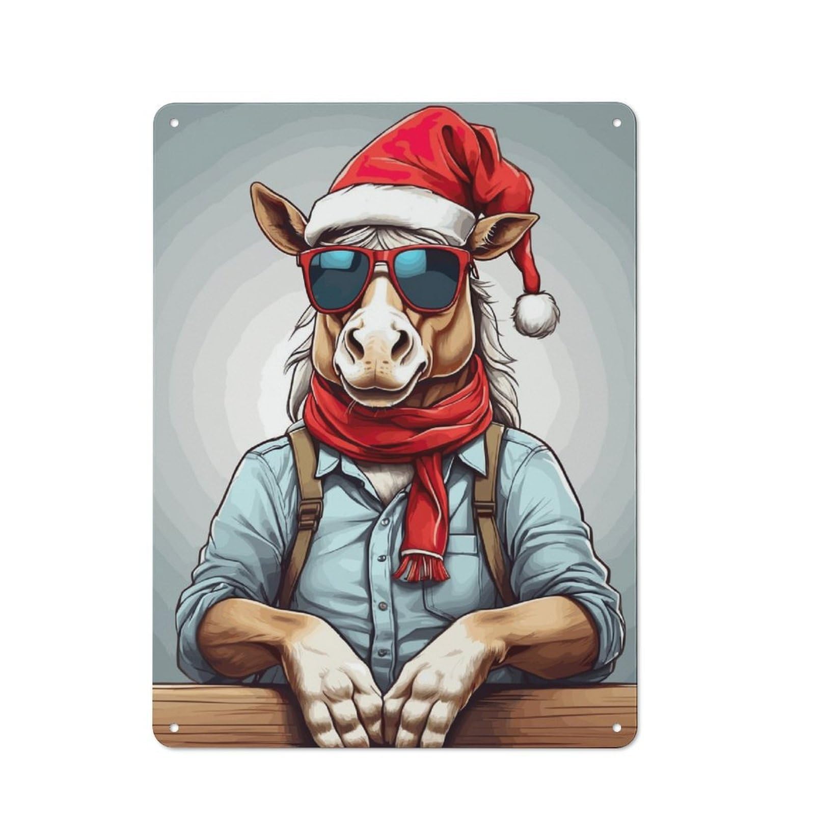 Tin Wall Sign with Horse Christmas Design 40x30cm, Classic Kitchen Wall Decor for Restaurant, Kitchen, Counter Or Breakfast Nook