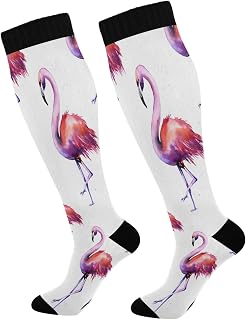 501 Compression Socks Watercolor Flamingos Pattern Calf Socks Comfortable Sports Socks Soft Athletic Socks For Women Outdoor Walking 40cm