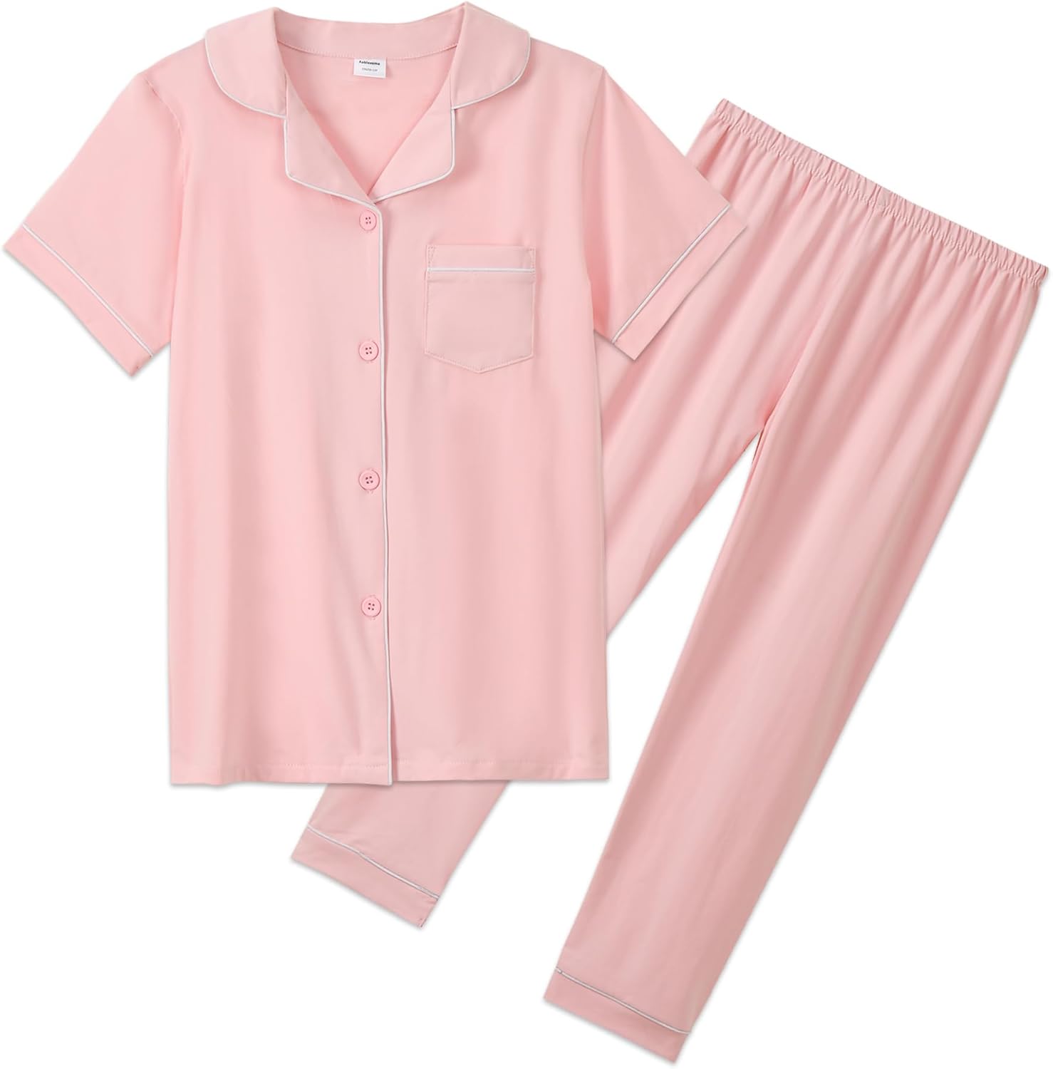 Aablexema Unisex Kids Pajamas Set Cotton Short Sleeve Sleepwear Button-Down and Pant Set for 5-13y