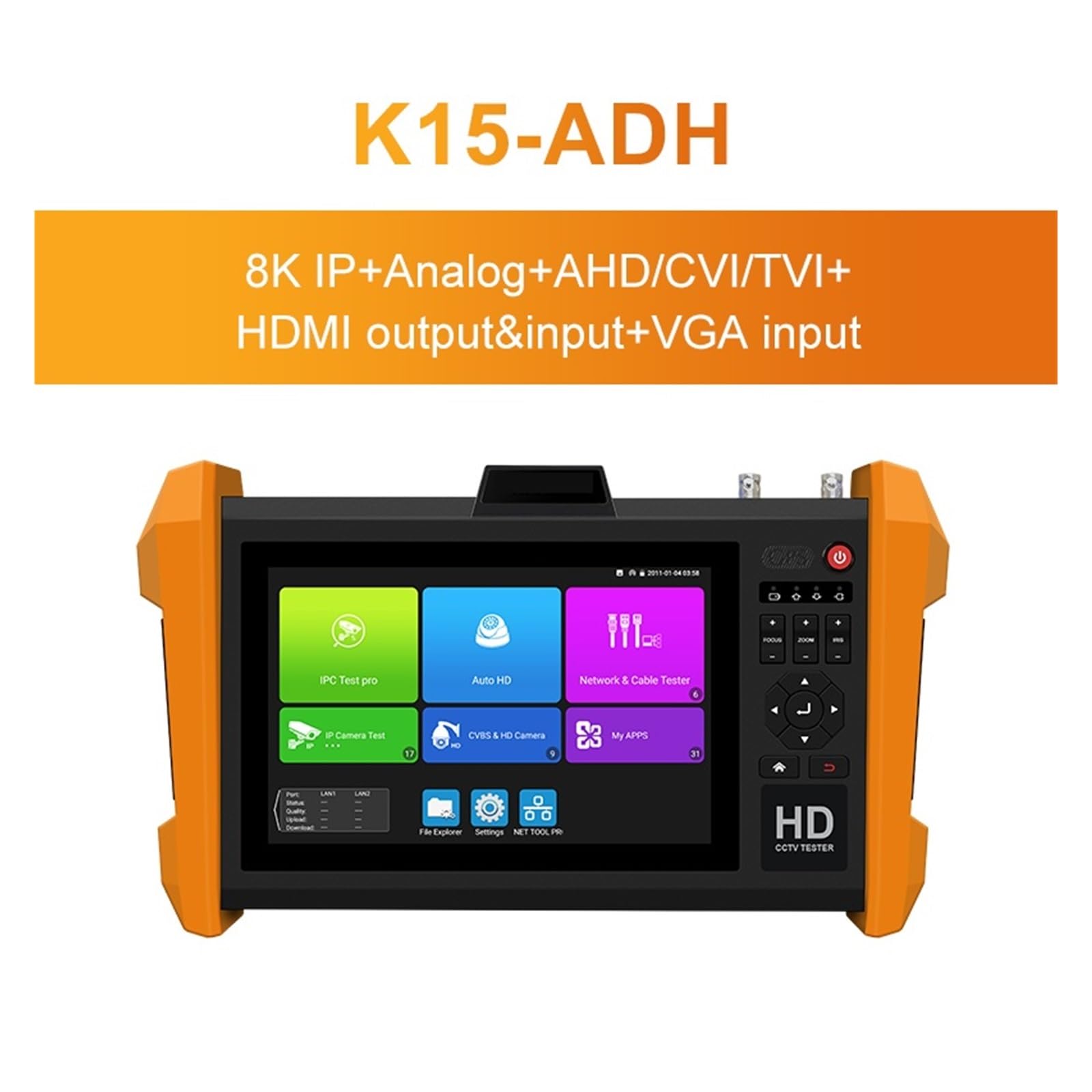 8K H.265 Wielofunkcyjny 7-calowy Tester Telewizji Przemysłowej Moduł Optyczny SFP AHD CVI TVI SDI Generator Paska Kolorów Wszystko W Jednym Testerze Ipc(K15-ADH)