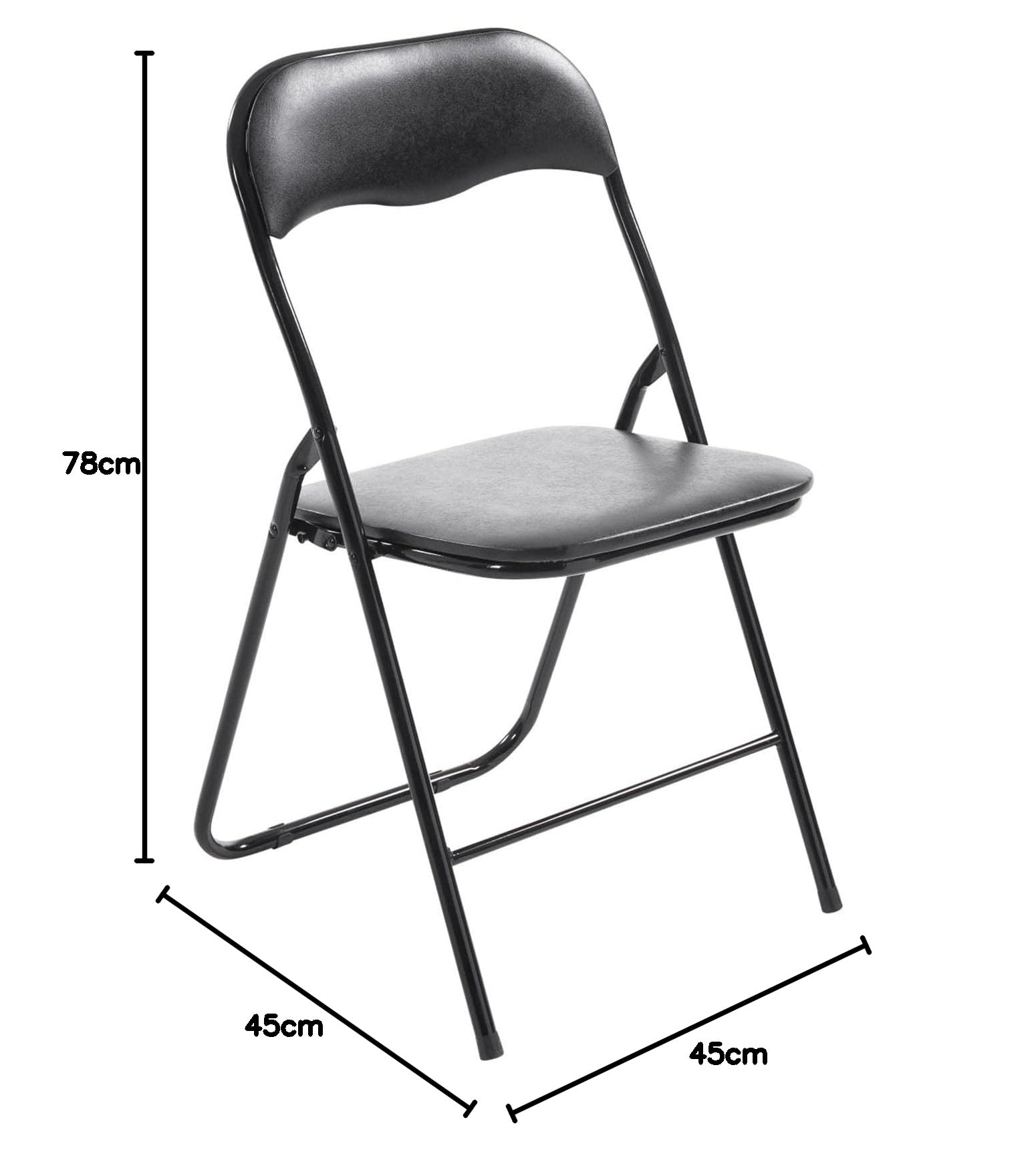 CLP 2er Set Klappstuhl Felix Gepolstert I Küchenstuhl Mit Metallgestell I Kunstleder PVC Sitz Gepolstert I Stühle Klappbar I Campingstühle, Farbe:schwarz/schwarz
