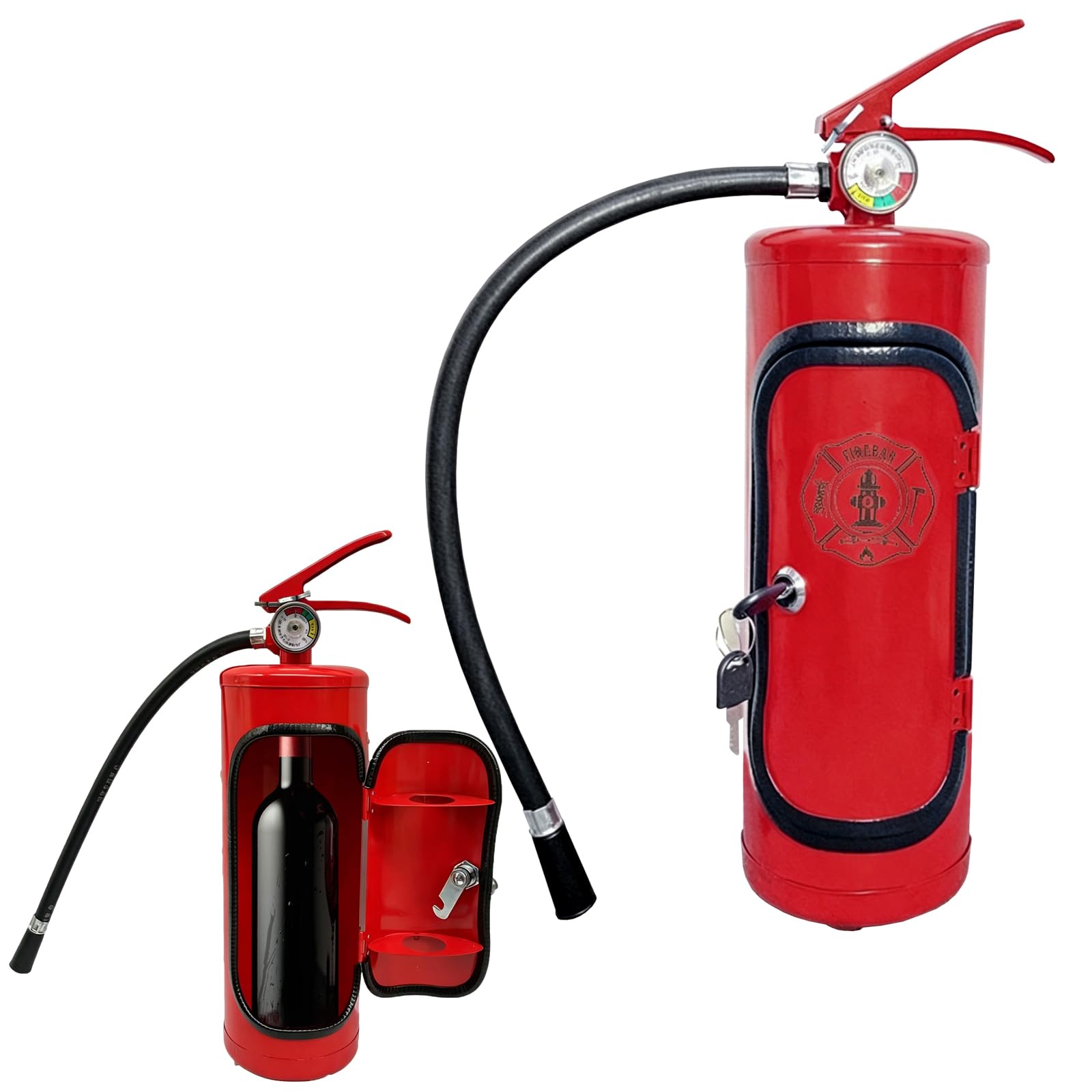 Feuerlöscher Weinschrank, Mobile Bar, Neuheit für Liebenden Feuerwehrmann, Wein Aufbewahrungsboxen, Handgefertigte -Geschenk for Whisky-Liebhaber und Feuerwehrleute（Es ist innen leer） (Rot)