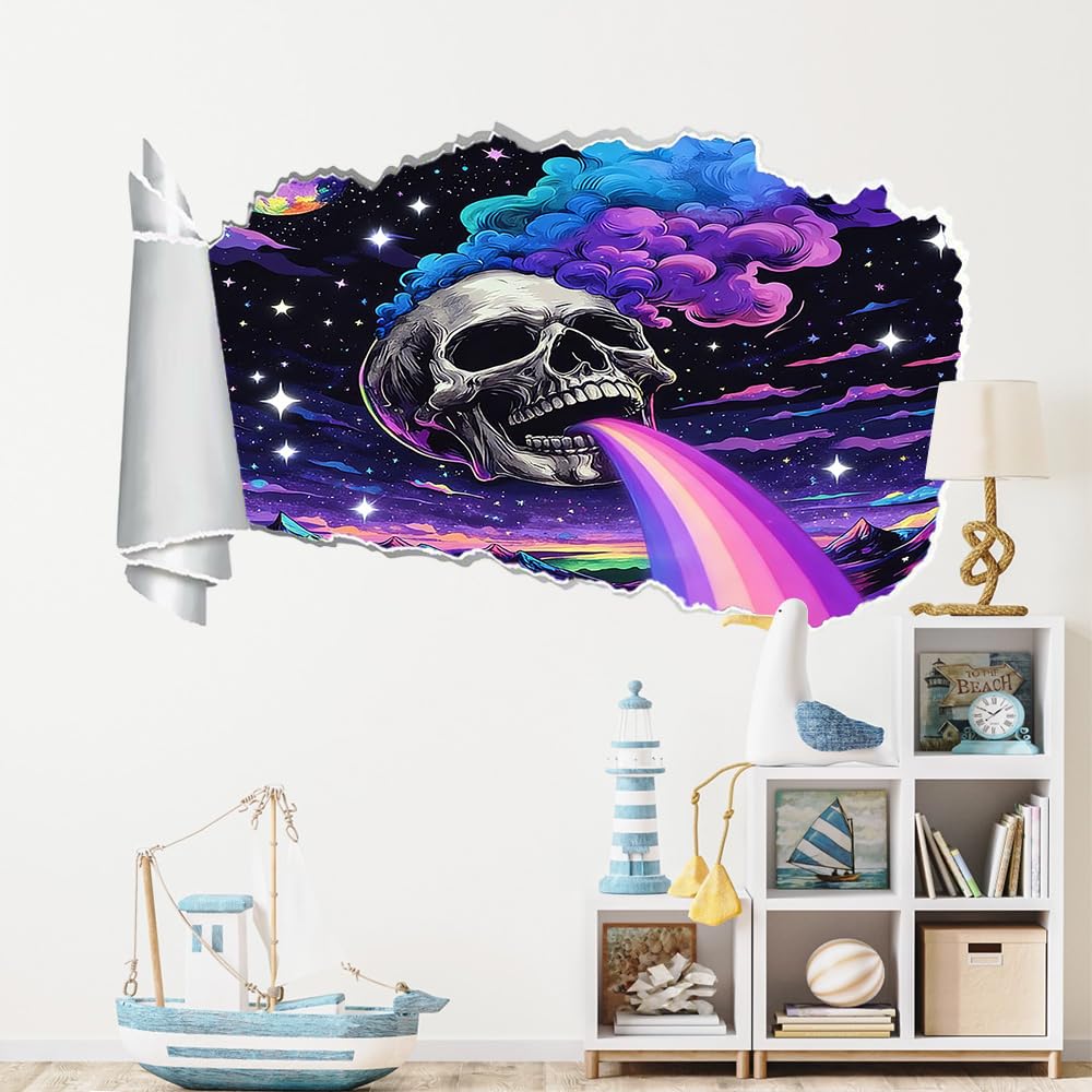 3D Wandtattoos Totenkopf Wolke Regenbogen Wandaufkleber Durchbruch Wanddeko Universum Wandbild für Kinderzimmer Junge Teenager zimmer Schlafzimmer Wandsticker Kleinkinderzimmer Deko