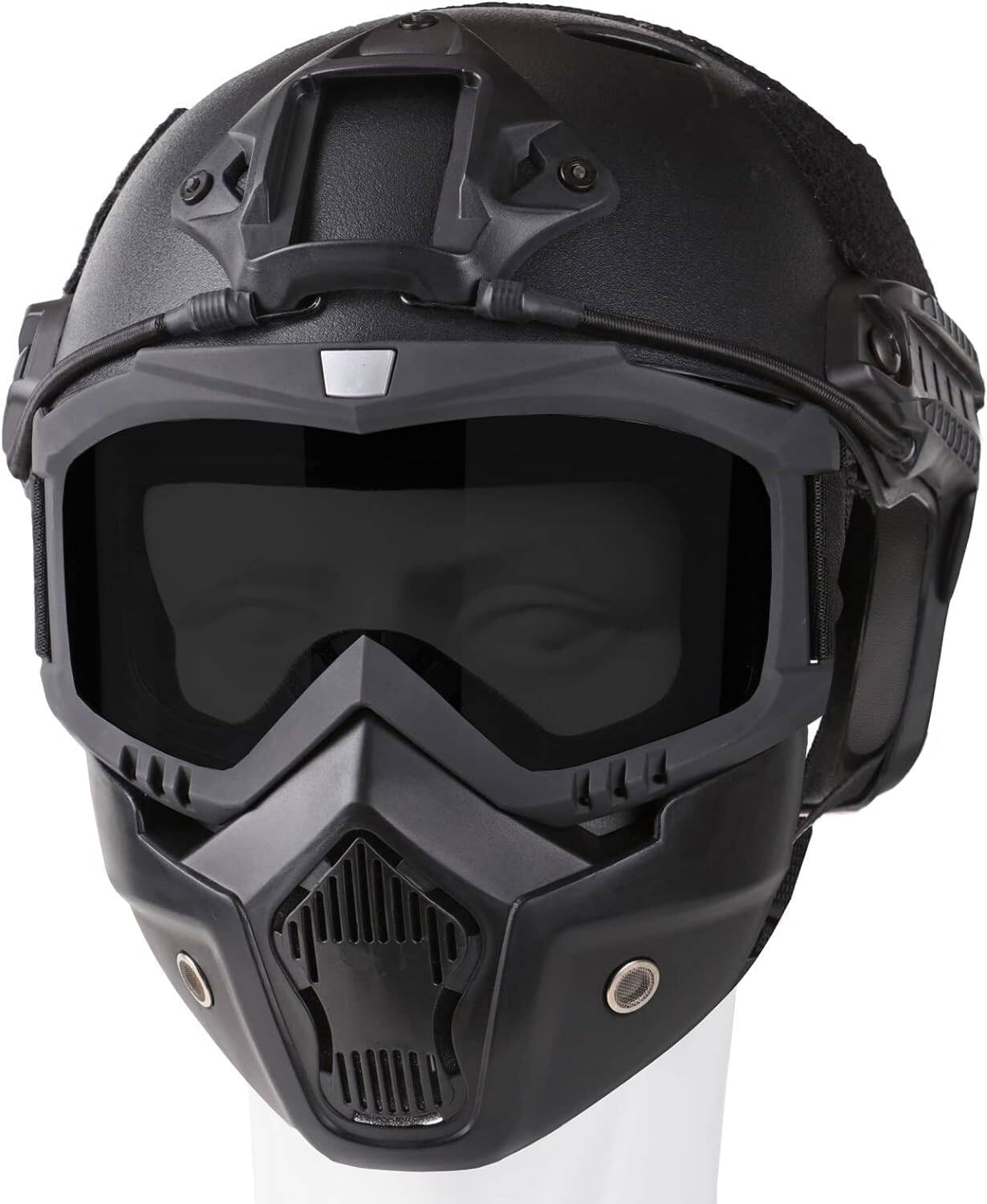 Casque Et Masque Airsoft, avec des Lunettes Amovibles Réglables Airsoft Protection des Masques Visages Complets, Tactique Militaire CS Game Gear (Noir)