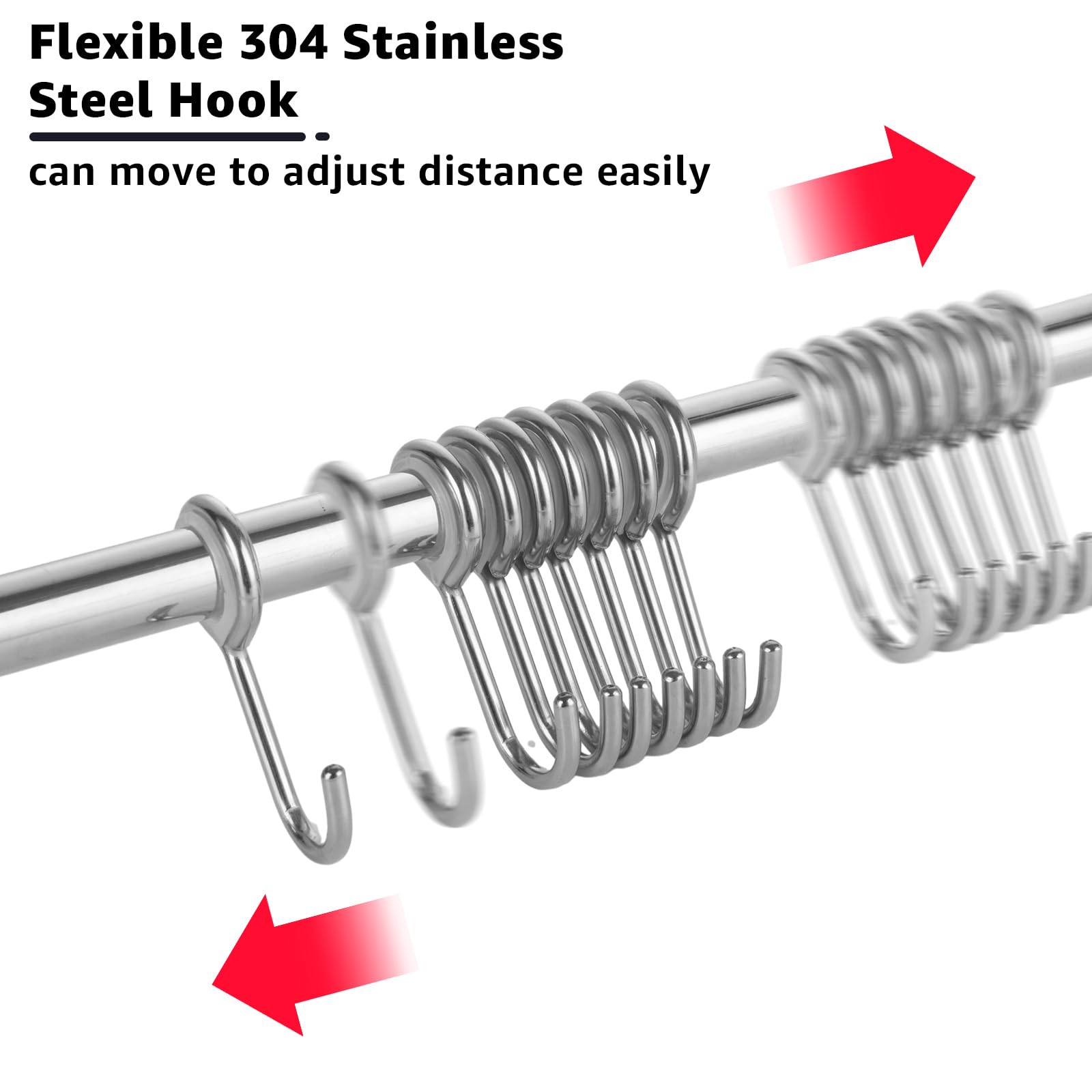 WOPPLXY 3PCS Utensil Rack with Hooks - 40cm Stainless Steel Kitchen Hanging Rail - 8 Hooks Wall Mounted Utensil Hanger Movable for Kitchen, Bathroom Storage Organise - Image 4