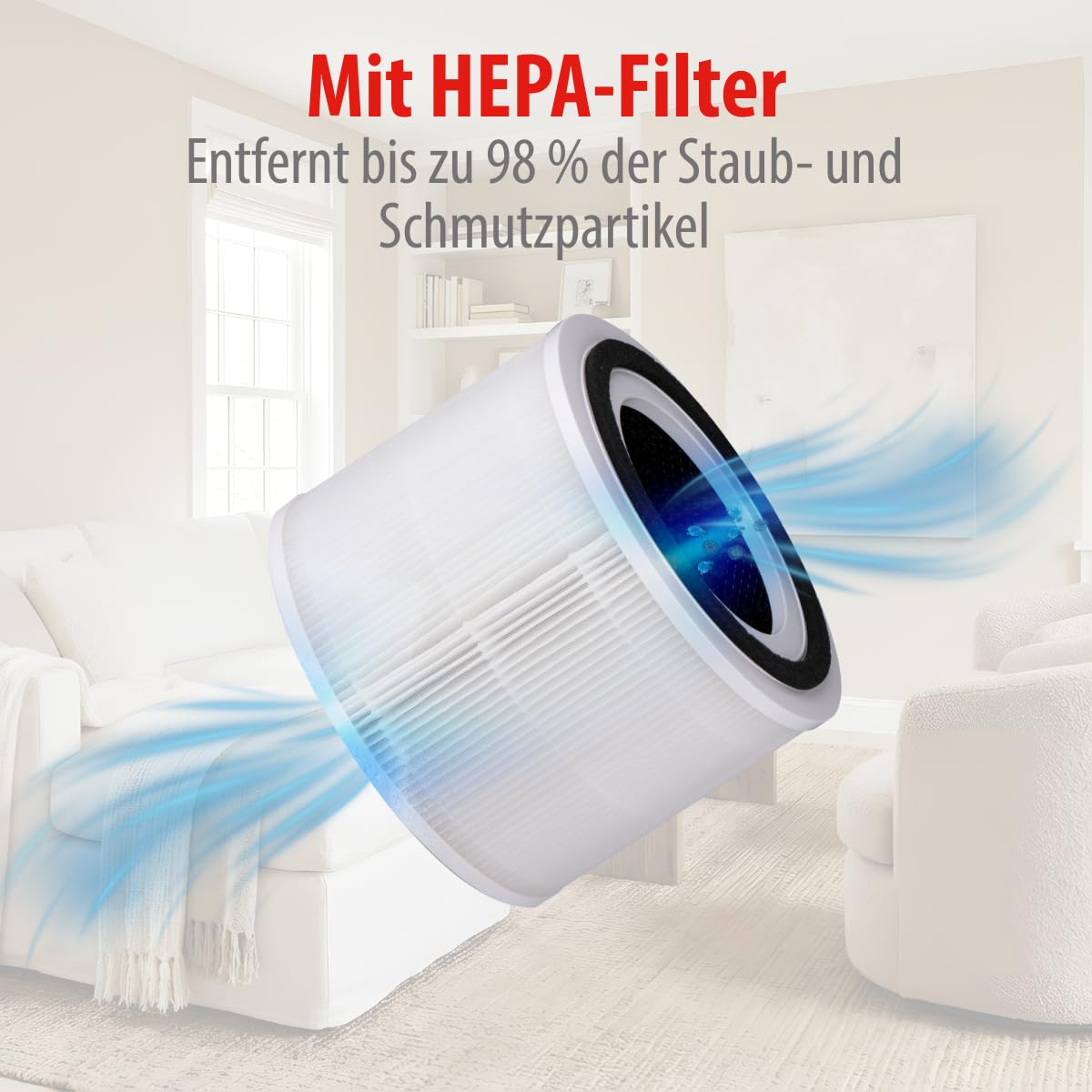 alpina Luftreiniger mit Ionisator - Air Purifier mit HEPA-Filter H11 - Luftfilter mit 3 Geschwindigkeiten - Lufterfrischer mit Timerfunktion - Stille Nachtmodus Räume bis 28 m² Weiß