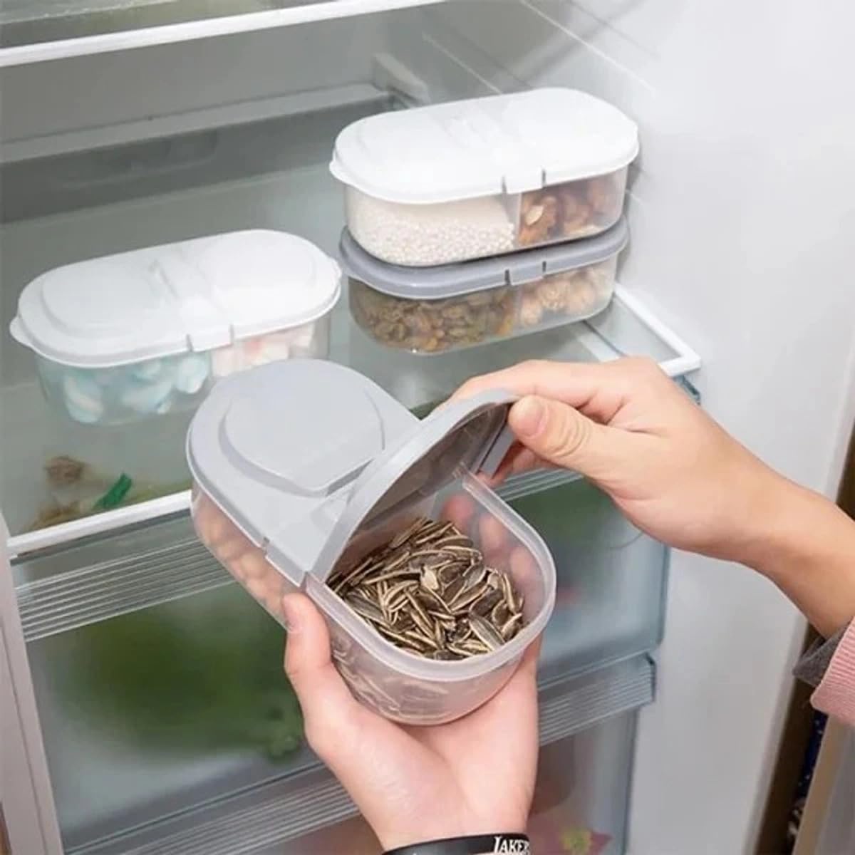 Radha Govind 2-Sided Fridge Storage Box (Pack of 2) | 2-Compartment Stackable Plastic Storage Container |Multipurpose Organizer Box for Fruits, Vegetables, Snacks, Dry Fruits & Kitchen Storage-image-10
