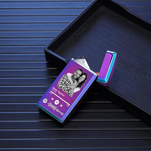 Vista 22 de Encendedor de canción con código de Spotify personalizado, encendedor de arco eléctrico a prueba de viento, interruptor táctil grabado
