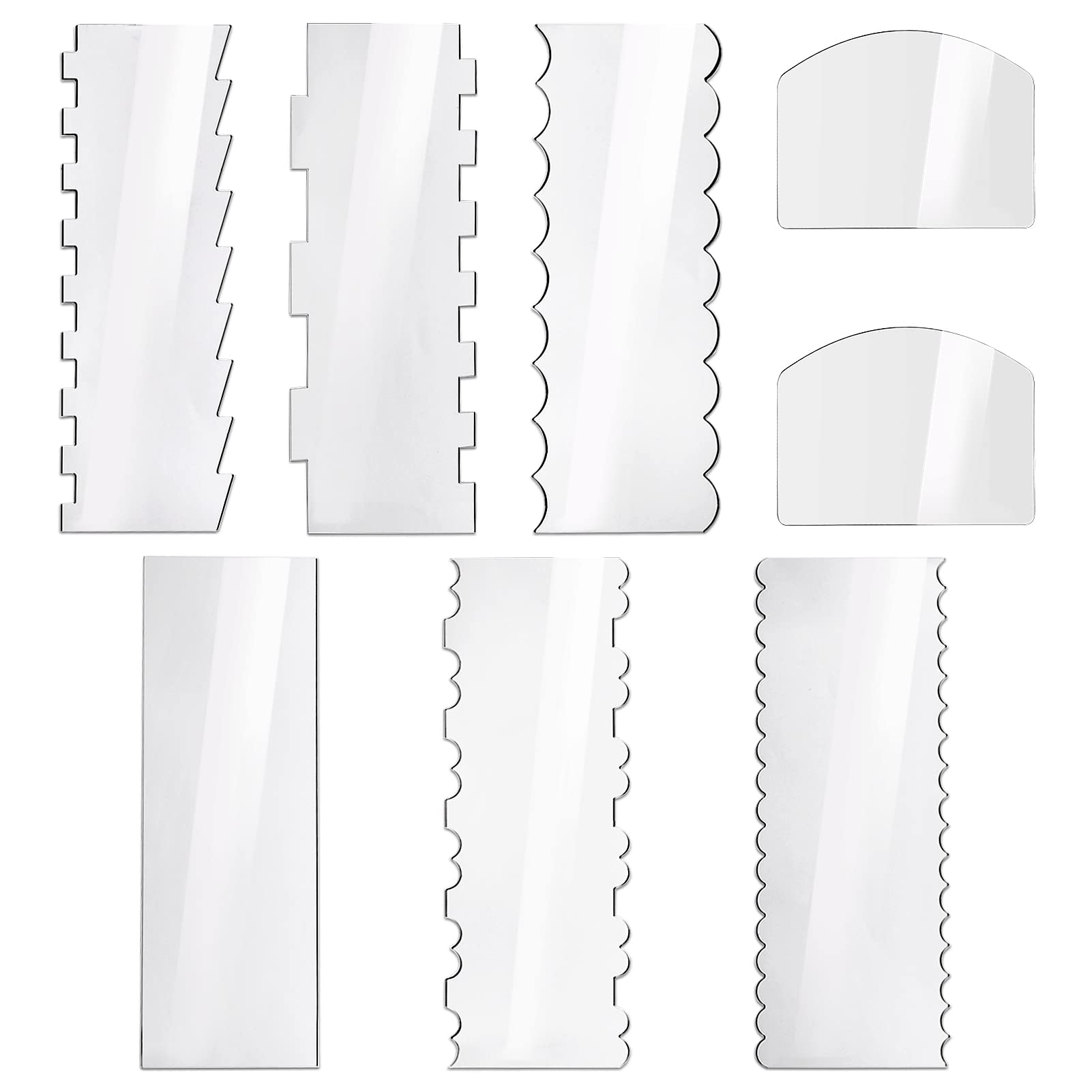 Rascador para tartas, peine para repostería, herramienta para hornear, herramientas de cocina, raspador de pasteles, más suave en 13 patrones para diferentes formas de bordes de tartas, transparente