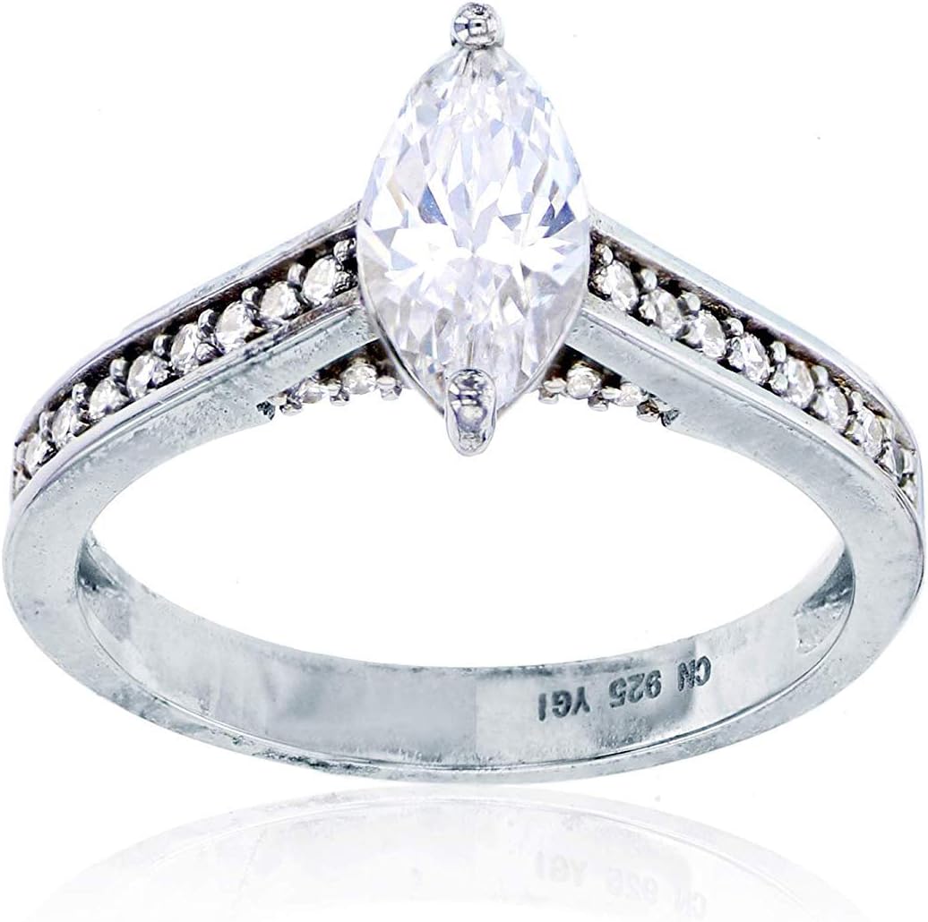 Sterling Silver Rhodium 5x10mm Marquise Cut Cubic Zirconia Engagement Ring