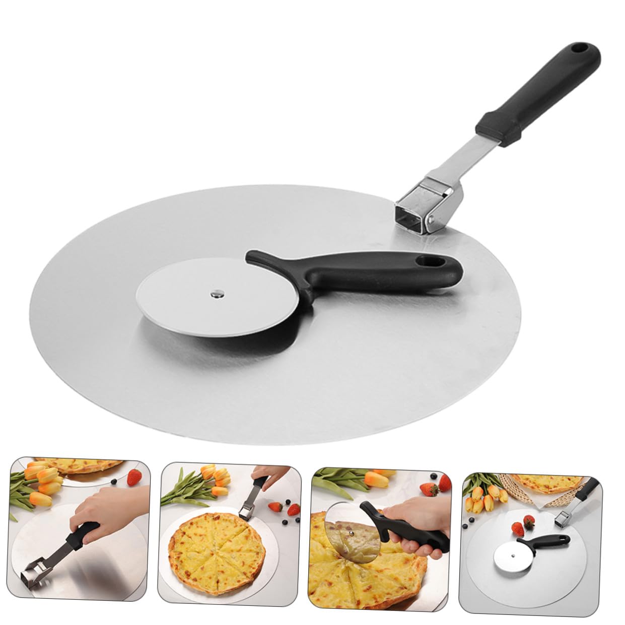 Set Pala e Rotella Tagliapizza Pieghevole in Acciaio Inossidabile, Spatola e Tagliapizza Rotondo Resistenti per Uso Domestico e Pizzeria