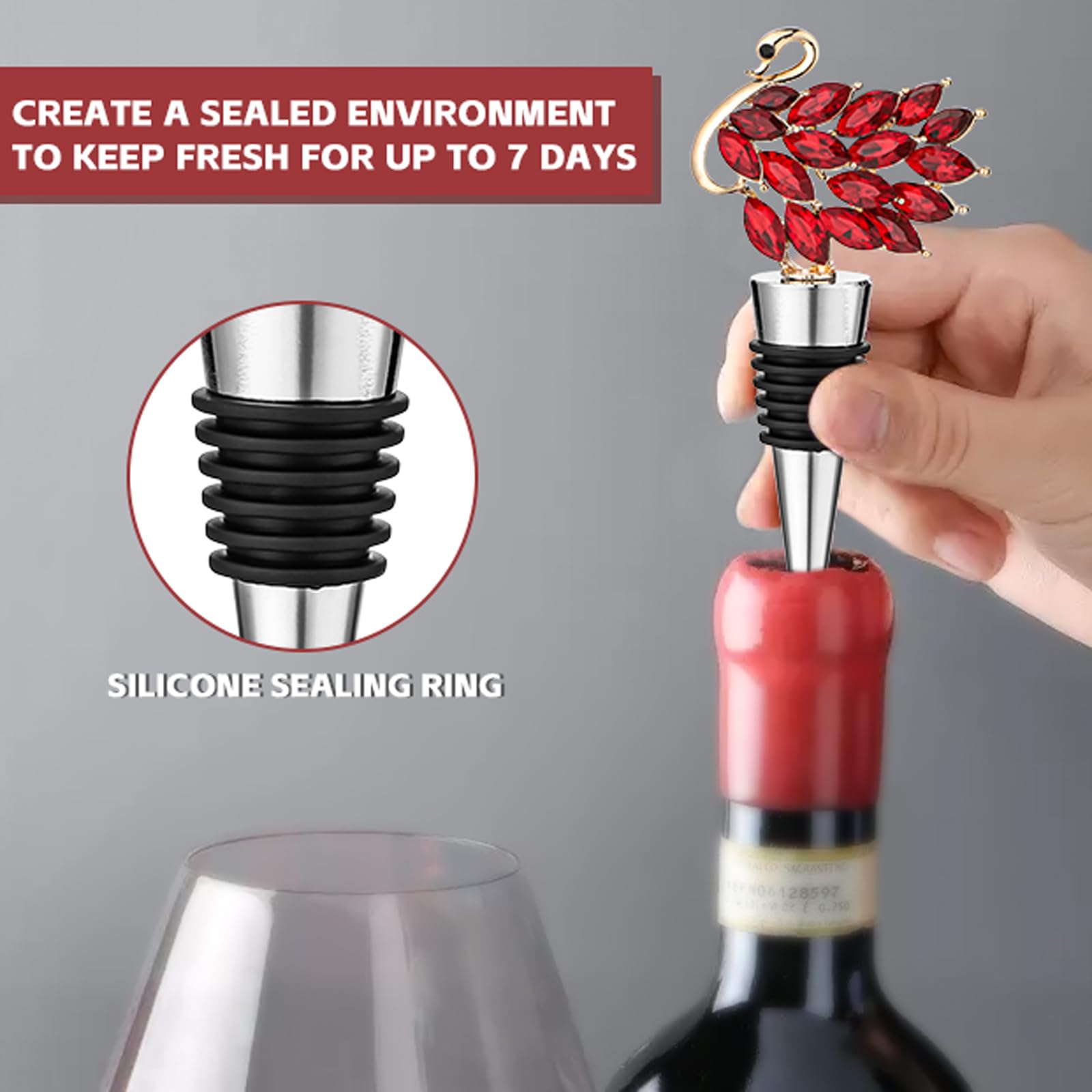 Swan Lot de 2 bouchons de bouteille de vin réutilisables pour boissons (2, rouge)