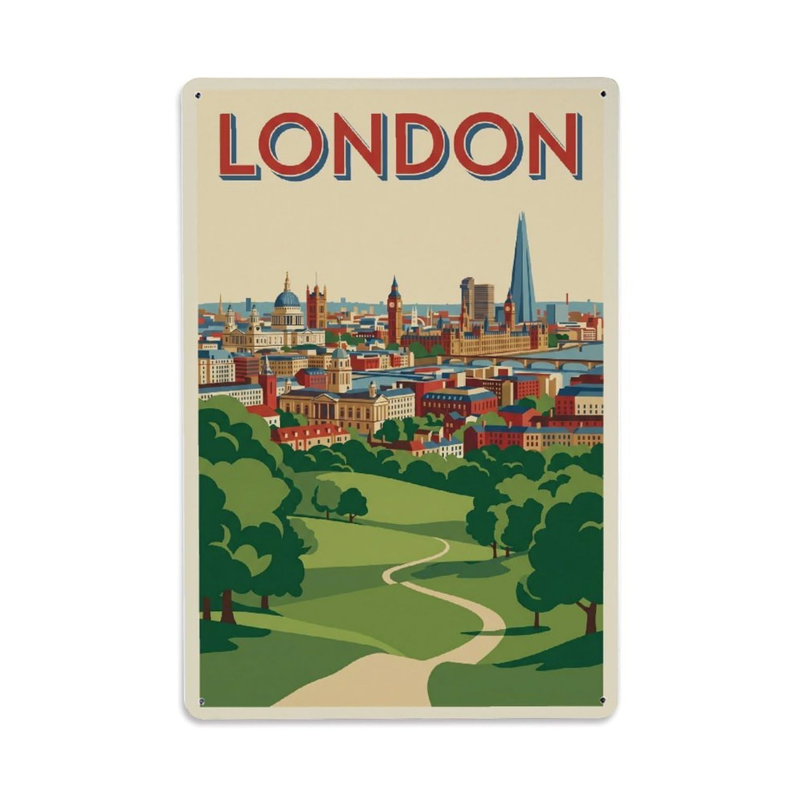Vintage Travel London Hampstead Heath Park Views Clean England Metal Tin Sign Plaque Wall Decor for Cafe, Club Bar, Office, Home Garden Metal Poster 8x12Inch