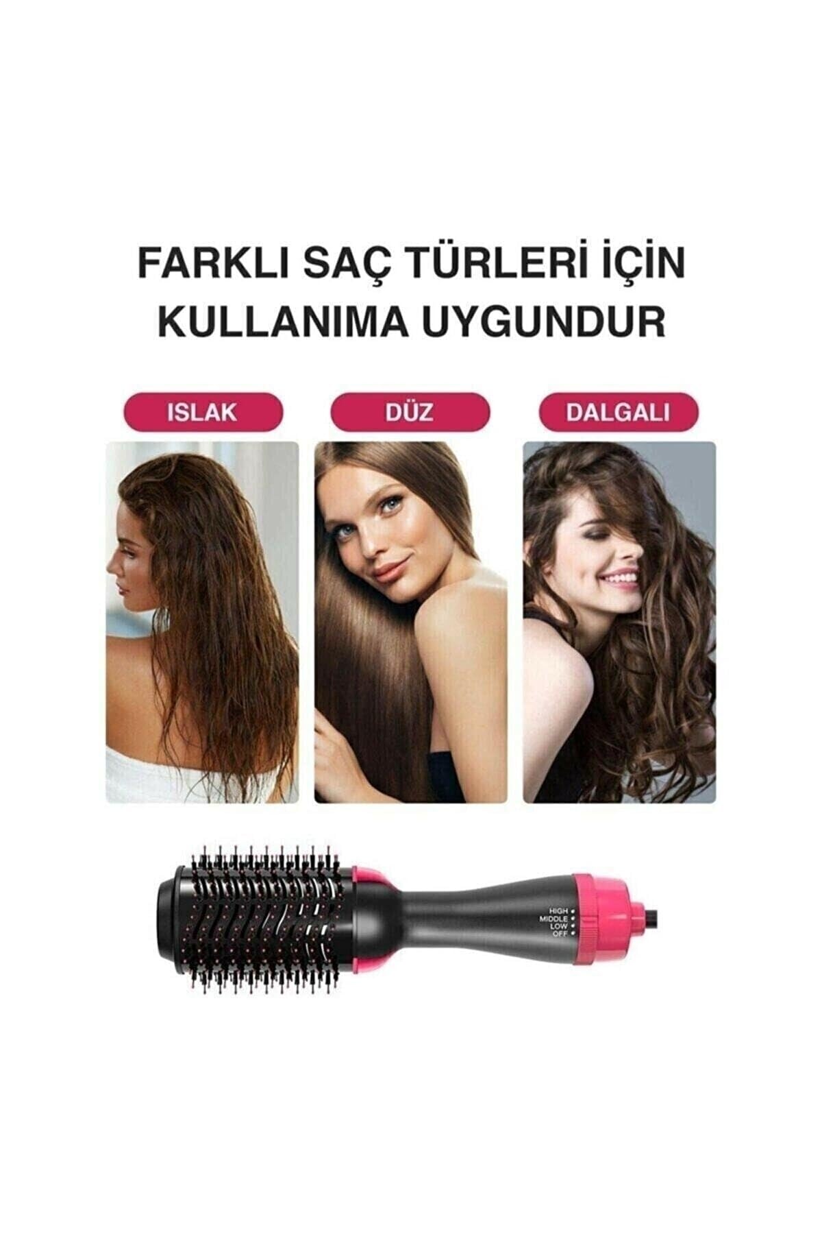 esareticaret Saç Şekillendirici Fön Tarağı, 1000W, 3 Isı Ayarı, Siyah