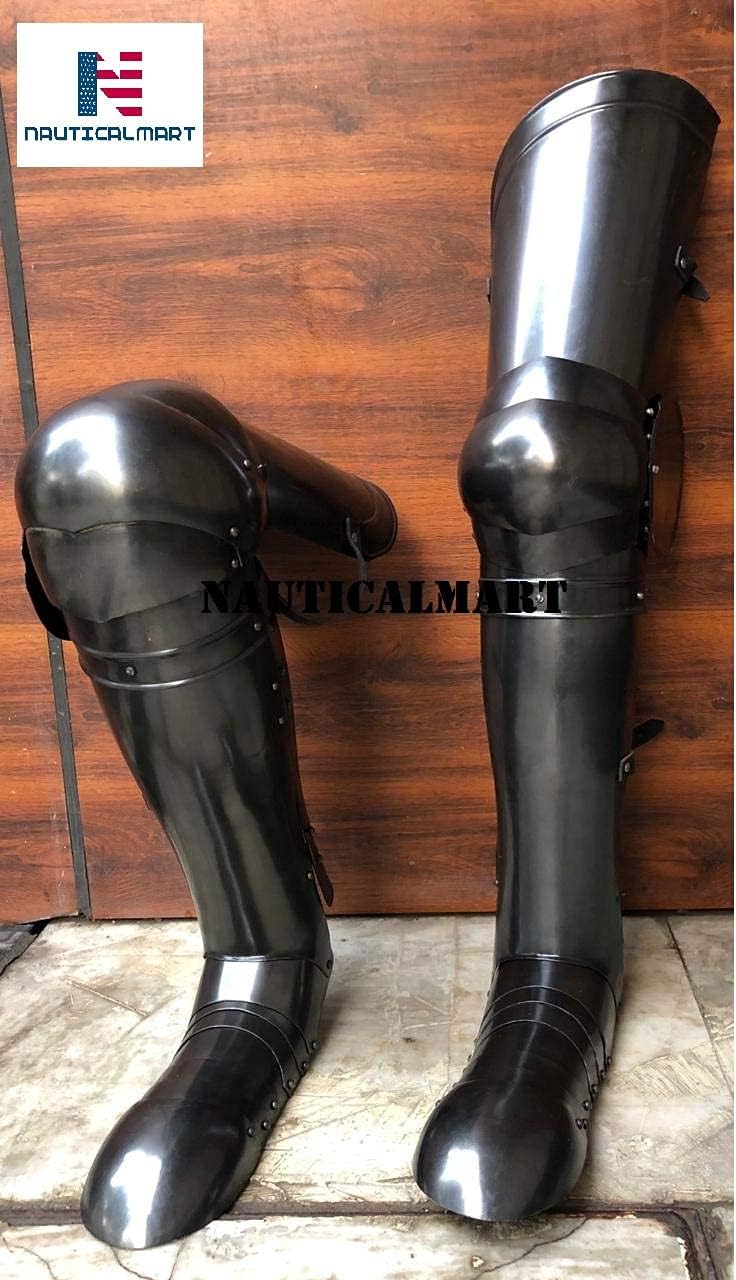 Medieval Knight Leg Armor Complete Fluted Cuisines Knees and Greaves Black