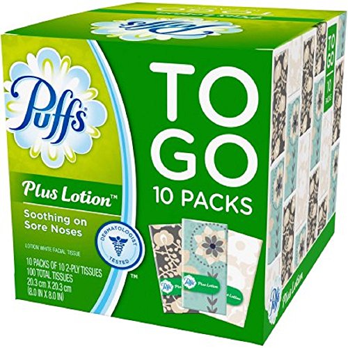 Puffs Plus Lotion Travel-Size Pocket Facial Tissues 10 Tissues per Pack (10 To Go Packs) - Thumbnail 2