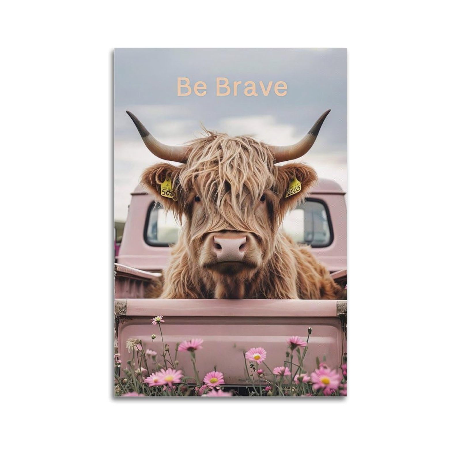 ESTE Highland Cow Flowers Poster Decorative Painting Canvas Modern Art Picture 20x30inch(50x75cm)