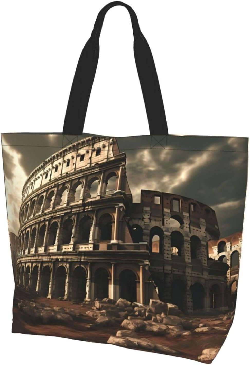Women's Large Capacity Shoulder Tote Bag Remains of the Roman Colosseum Printed Handbag Versatile Tote Bag for Commuting and Shopping