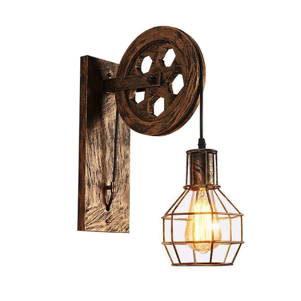 Huayusedf One Color Industrial Wall Sconce Retro Mid Century Lamp With Iron Cage Lampshade 1-Light Light Fixtures For Restaurant Cellar Wine Barn Farmhouse (B)(A)