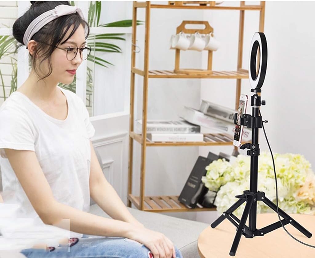 HBJWOV Light Stand Phone Holder for Live Stream，Makeup, Dimmable Led Camera Beauty Ringlight for Photography Compatible