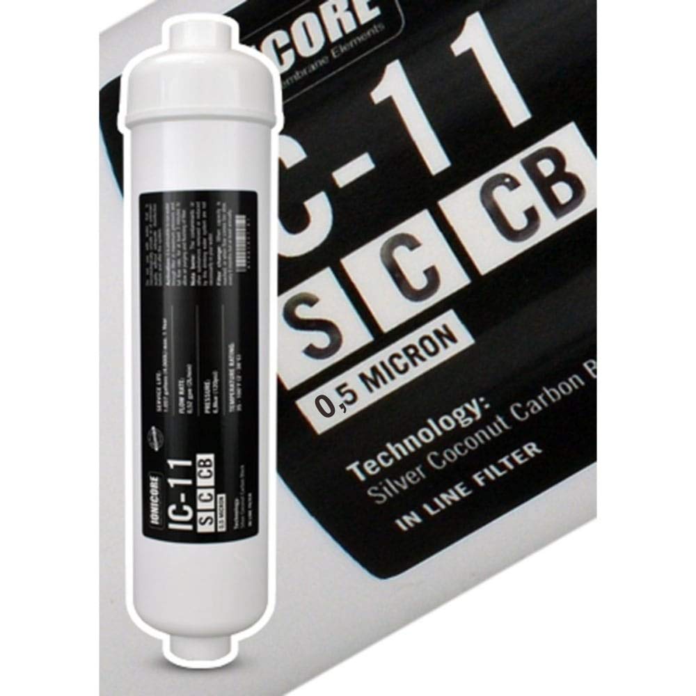 Filtro in linea batteriostatico Ionicore IC-1SCCB Carbon Block 1/4" NPT 2,5"x11" - 0,5 micron