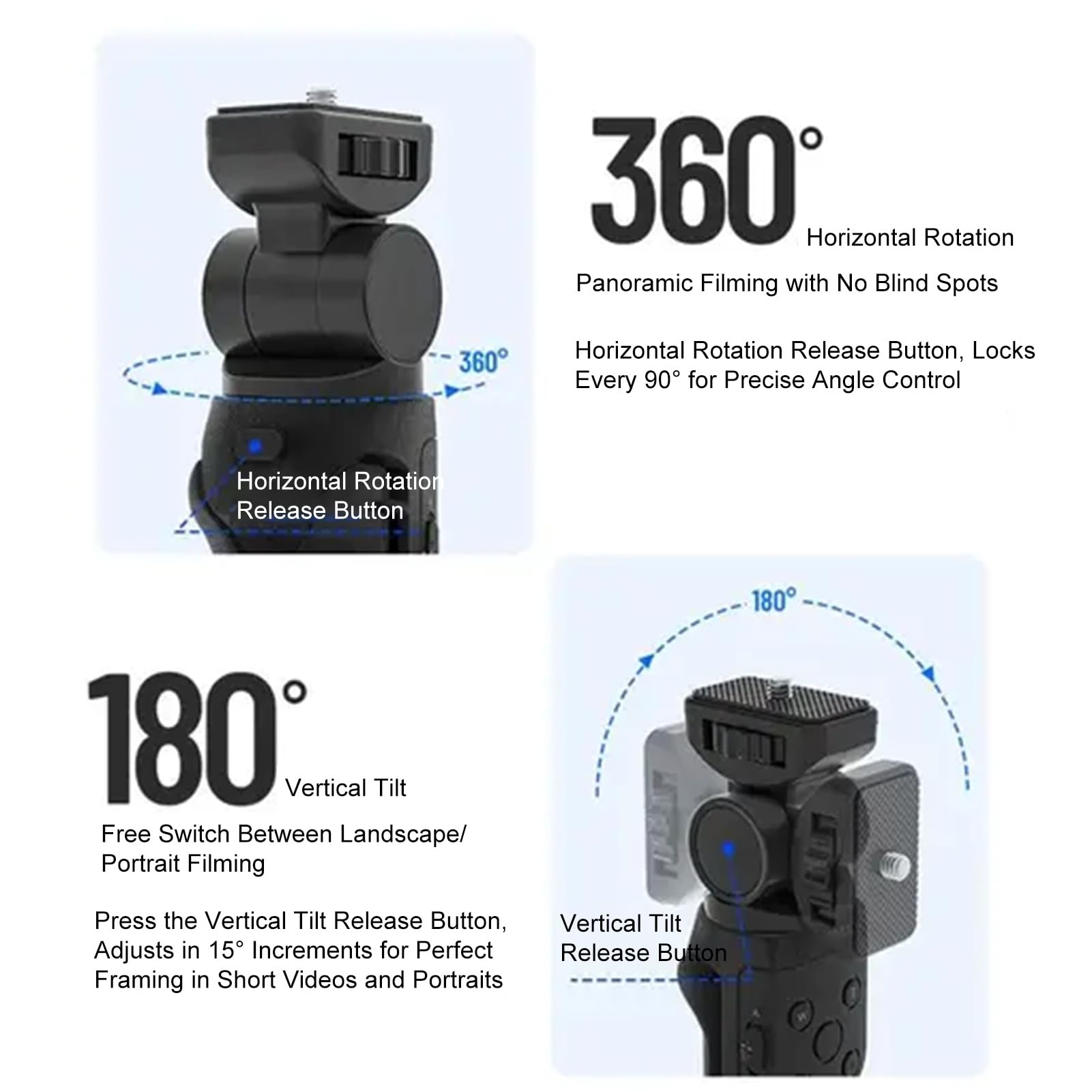 Empuñadura de Trípode Remota Inalámbrica, Empuñadura Ergonómica Remota Desmontable de 10 M con Rotación Panorámica de 360° y Giro Vertical de 180°, para Vlogging, Transmisión en