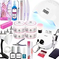 Kit Unhas Gel Acrigel Lixadeira Eletrica Motor Porquinho Cabine Sun5 48wTop Coat Primer Luminária
