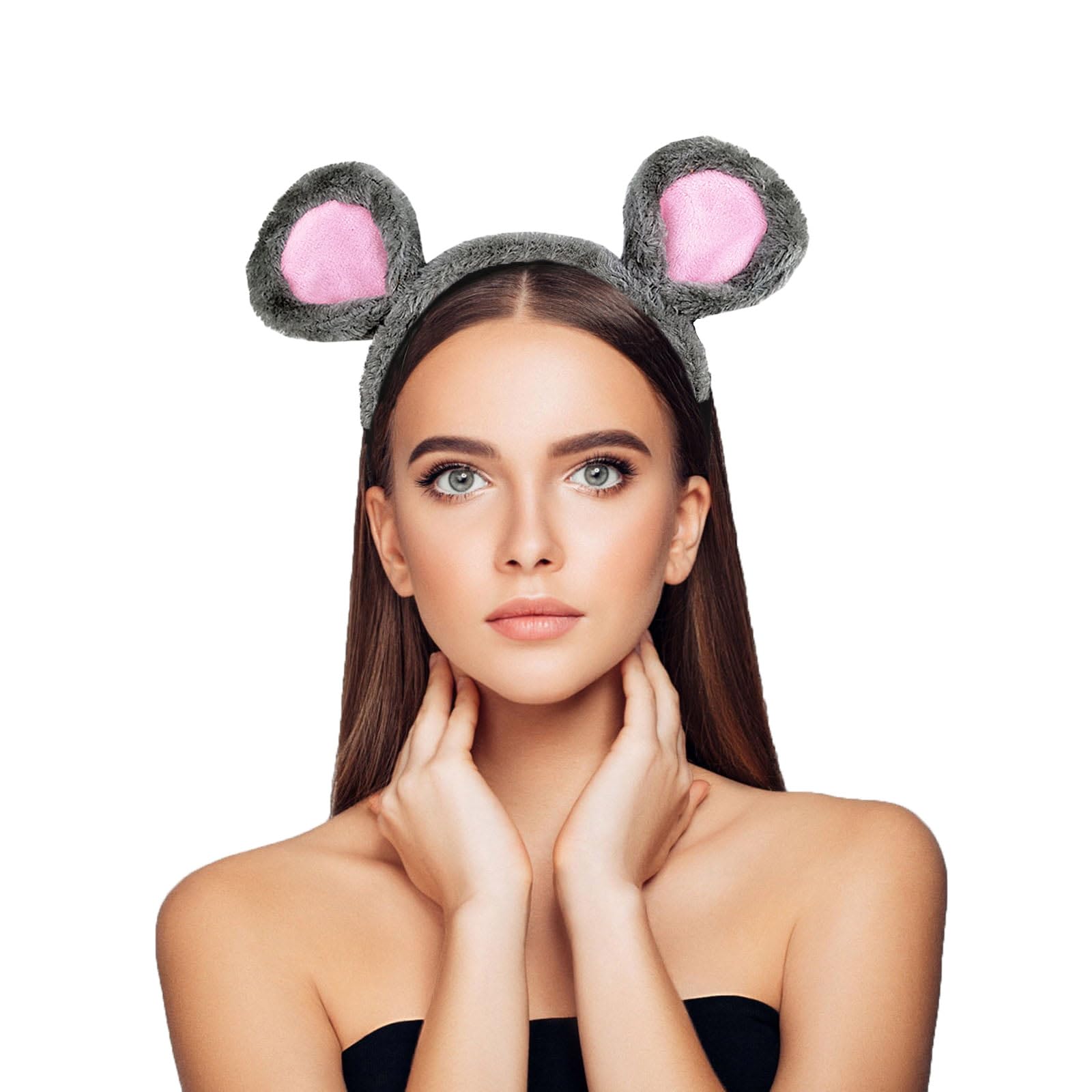 Ling & Bai Mouse Ears Headbands Halloween Plush Mouse Ear Hairband Fancy Animal Hair Hoop Costume for Cosplay, Birthday Patries (Gray, One Size)