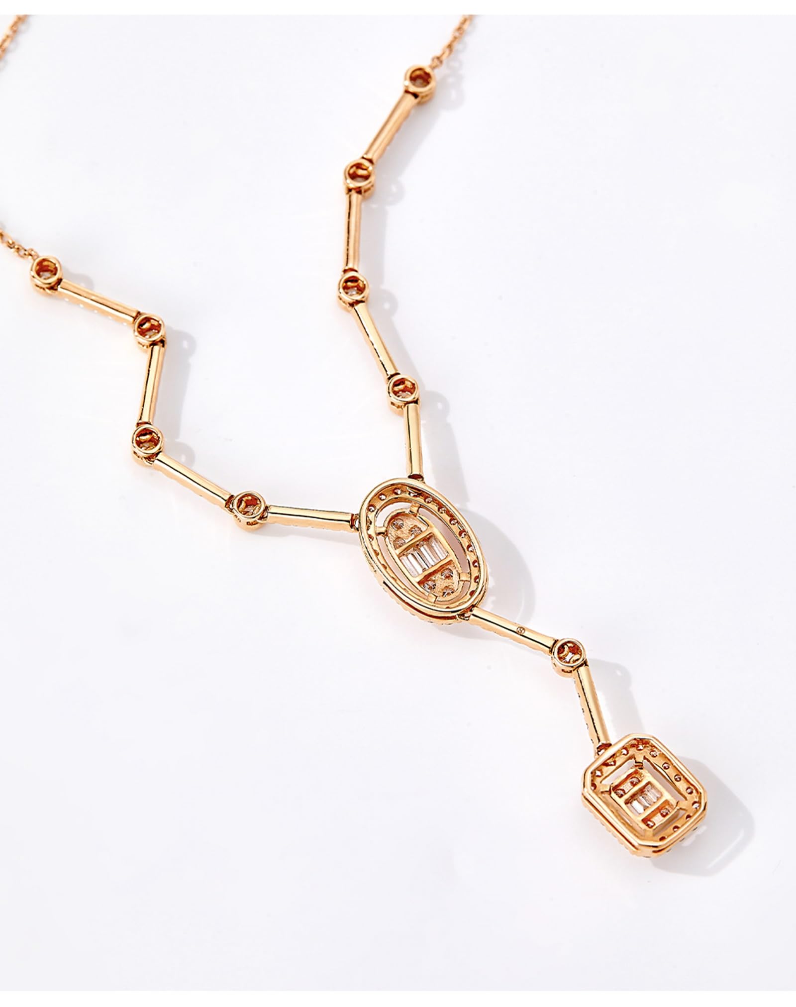Collares de cadena de oro, collar en Y de oro rosa con diamantes, cadenas largas para mujer