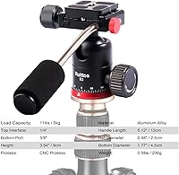 Vista 7 de Cabeza de bola de trípode, soporte de cámara Ruittos Pan Head con placa de zapata de liberación rápida y asa, cabezal de bola panorámico 360