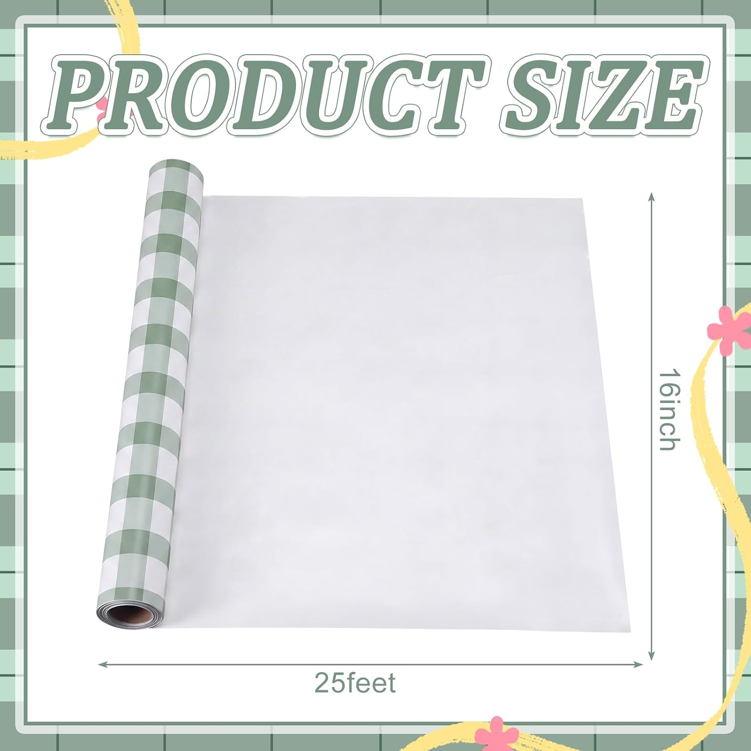 Tinlade Sage Green Gingham Paper Table Runner Roll 25' Long X 16" Wide