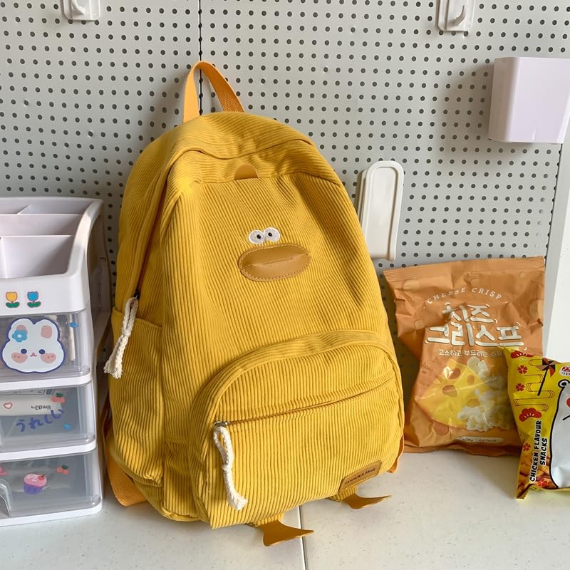 Cartoon Duck Backpack Kawaii Aesthetic Backpack Corduroy Backpacks Bookbag for Girls Women4