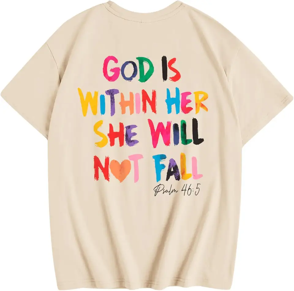 Sulayesh Girls Cute Christian Shirts God is Within Her T Shirt Kids Jesus Faith Bible Verse Graphic God Tees Tops