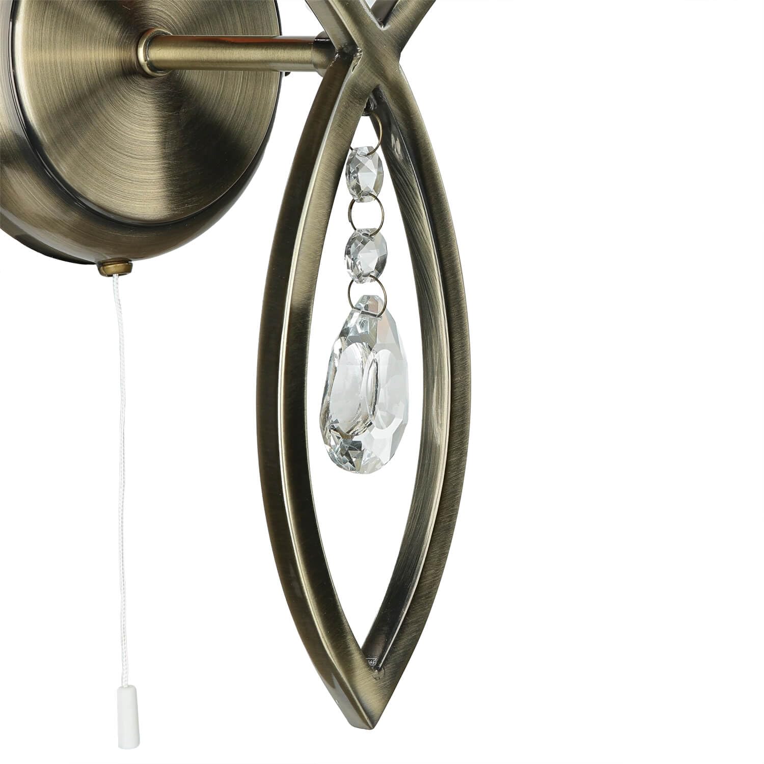 Licht-Erlebnisse Wandlampe 2-flammig in Messing Antik Natur E14 Stoff Metall mit Schalter Klassisch Wandleuchte Wohnzimmer Schlafzimmer