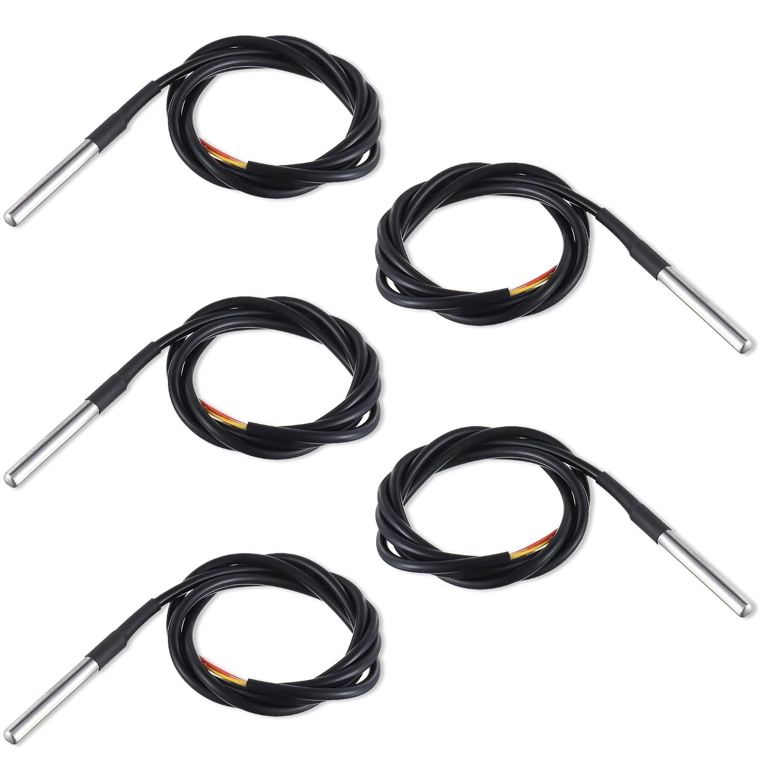 Produktbild von 6x 5m Digitaler Edelstahl-Temperatursensor Wasserdicht – DS18B20, One-Wire, ±0.5°C Genauigkeit, Für Arduino & Raspberry Pi