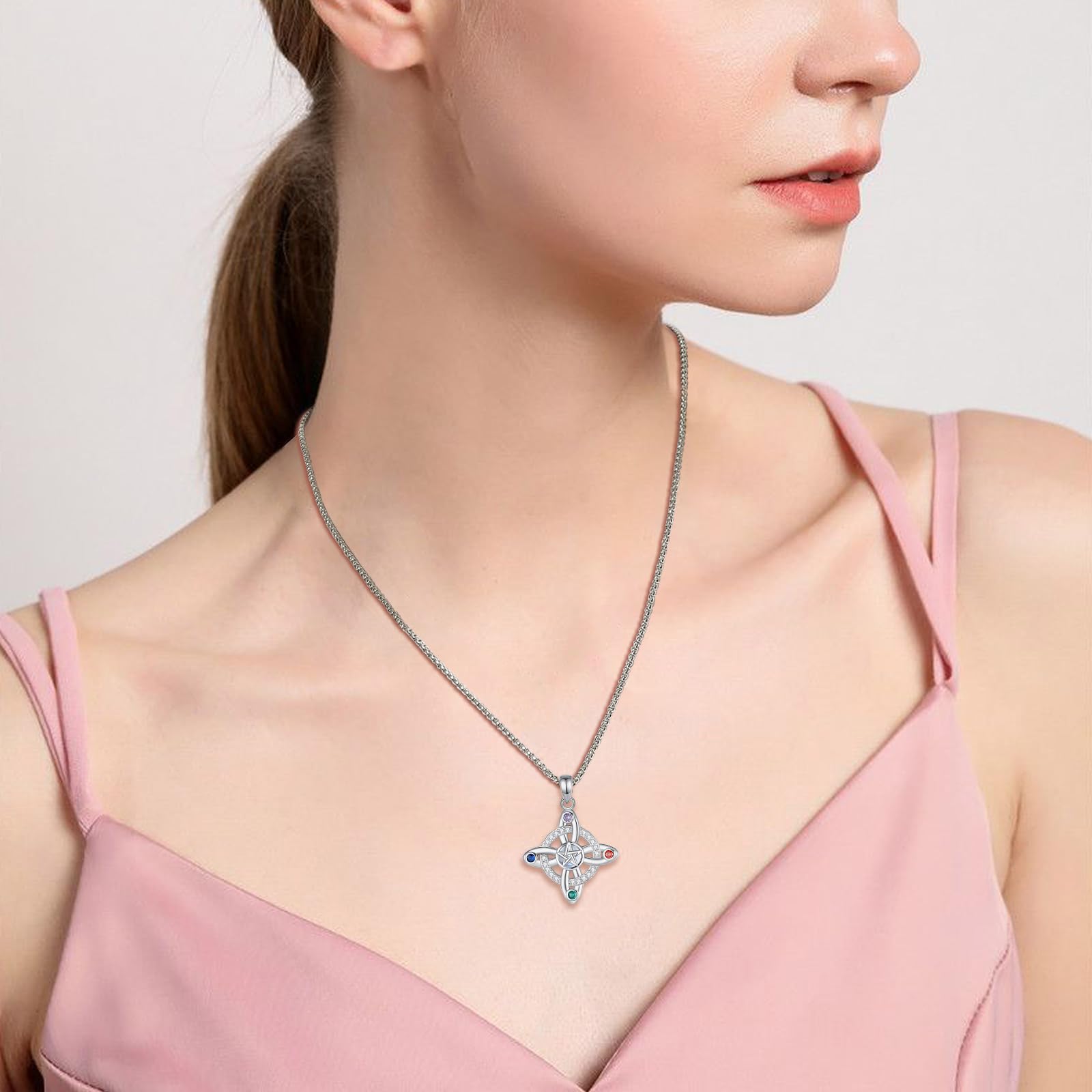 AEONSLOVE Hexenknoten Halskette Damen Silber 925 Irisch Keltischer Knoten Kette mit Mondstein Obsidian Hexenanhänger Hexen Knoten Schmuck