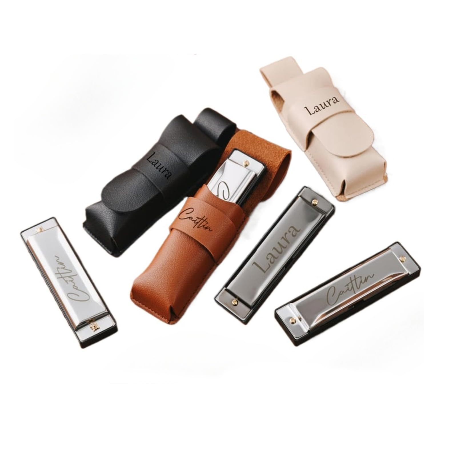 Harmonica gravé personnalisé en acier inoxydable pour adultes, hommes, débutants et étudiants, cadeau pour papa, Groomsme (noir)
