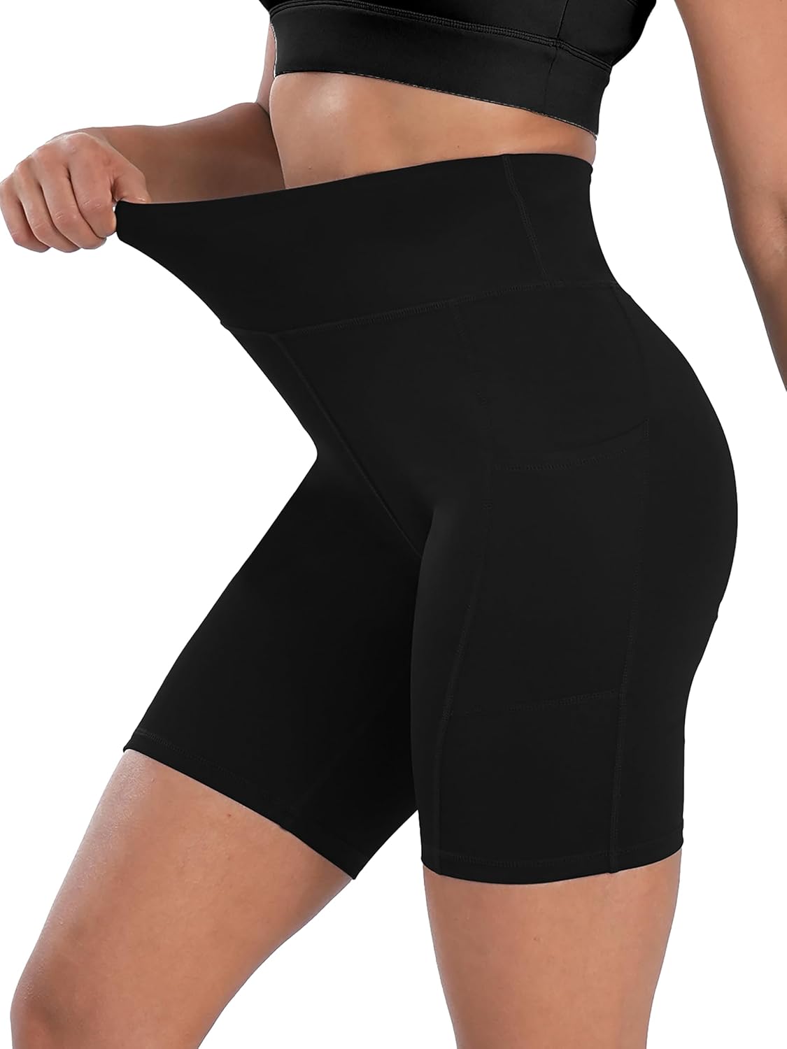 High Waisted Biker Shorts for Women with Pockets Tummy Control Yoga Workout 8" Spandex Bike Shorts for Gym Running - Image 2