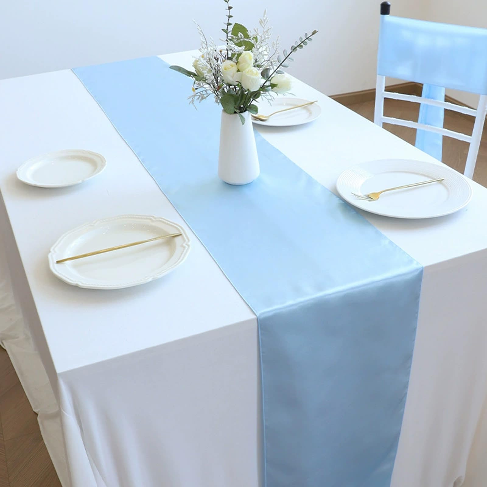 12 Packs Sky Blue Table-runner 11.8*108.26in Long Bright Silky And Smooth Table Runners For Wedding Banquets Birthday Party
