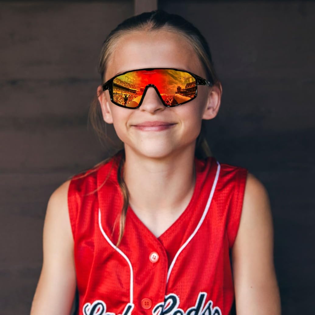 FEISEDY Kids Teens Baseball Polarized Sunglasses Lightweight TR90 Frame UV400 Sports Cycling Shades for Boys Girls B0186