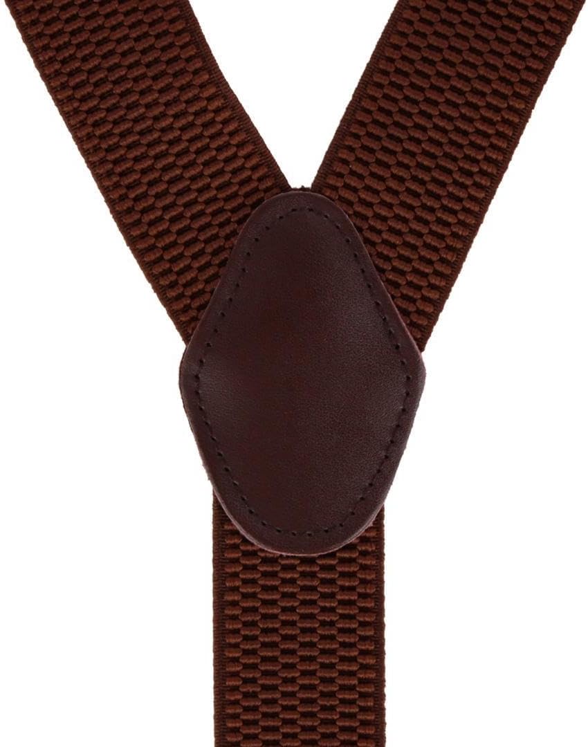 CTM Men's 35mm Wide Elastic and Leather Button-End Suspenders