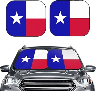 Texas Lone Star State Flag Pattern Foldable Car Windshield Sun Shade 2 Piece Front Window Sunshades Cover for Most Sedans SUV Truck, Auto Visor Protector Blocks UV Rays L-36 x 32.5 in