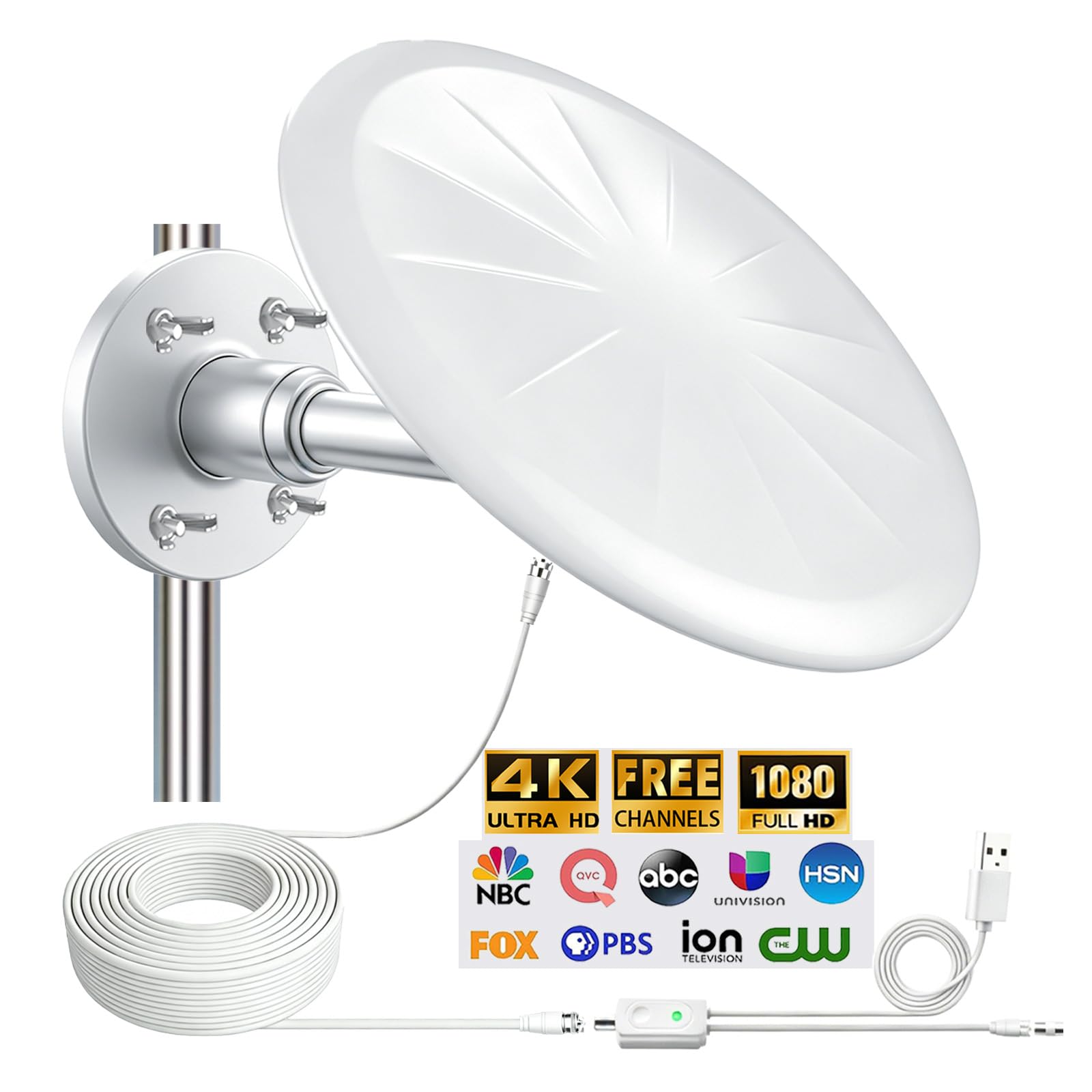 Outdoor TV Antenna for Digital TV, 720° Long Range Omni Directional Reception Digital HD Antenna Signal, with Super Signal Booster, 35ft HDTV Cable, for Attic/Camping/RV/Boat, 2026 Latest, White