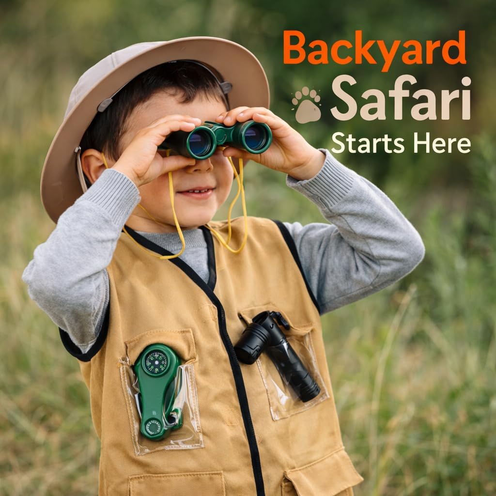 Liberty Imports Junior Backyard Safari Explorer Costume for Kids, Outdoor Adventure Role Play Set with Cargo Vest, Camping Gear Accessories, Binoculars, and Hat - Ages 3 to 7 - Image 2