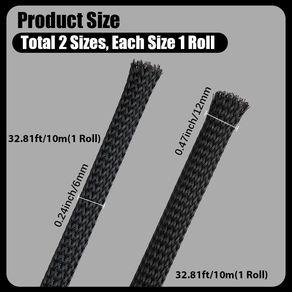 CALFOVERA 20m 2 Sizes PE Cable Protectors Expandable Braided Sleeving Tubing Flexible Wire Mesh Sleeve Loom Black Wiring Harness Cord Wrap Cover - Image 2